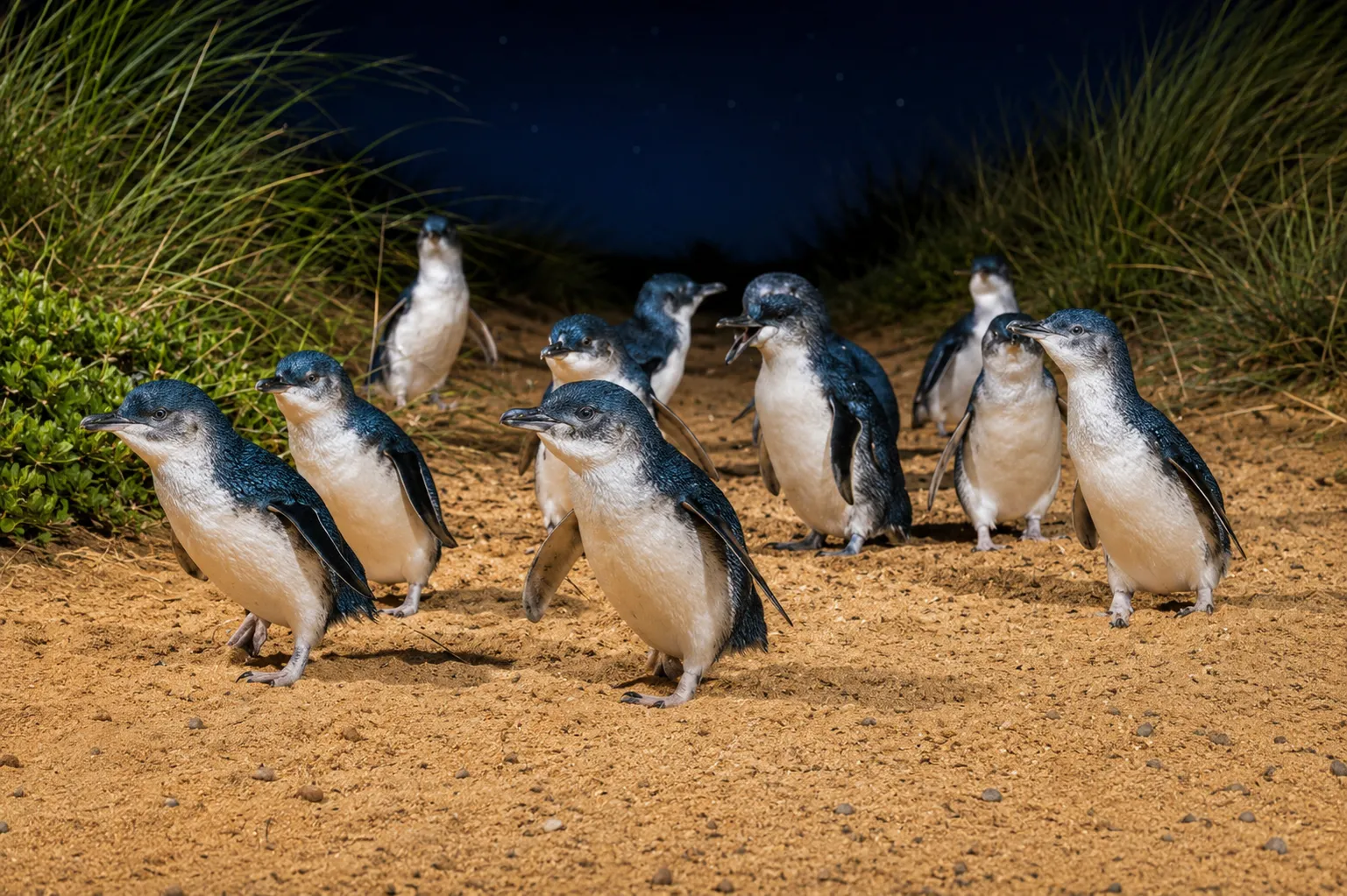 Little penguins on the beach at Phillip Island