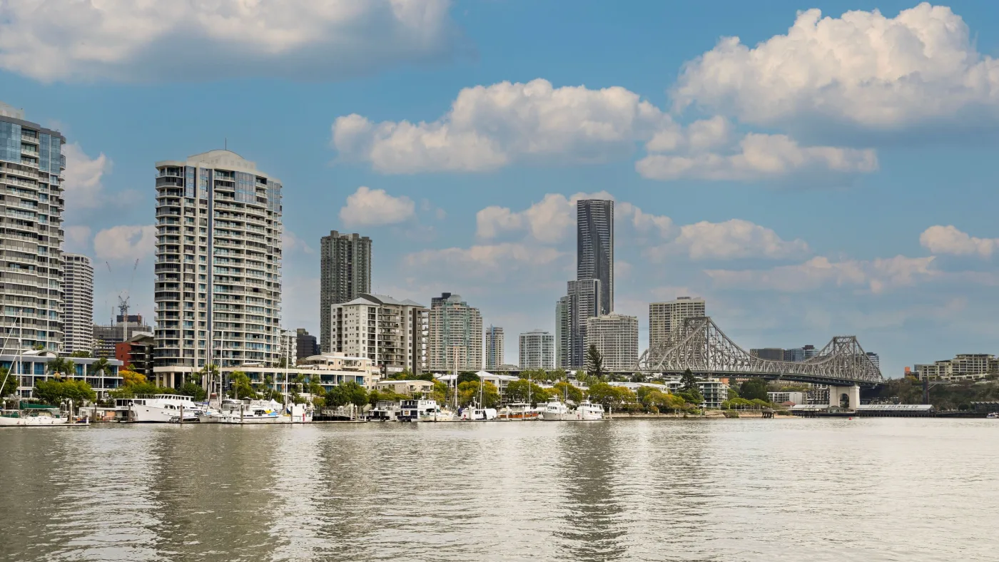 Brisbane city skyline across the Brisbane River