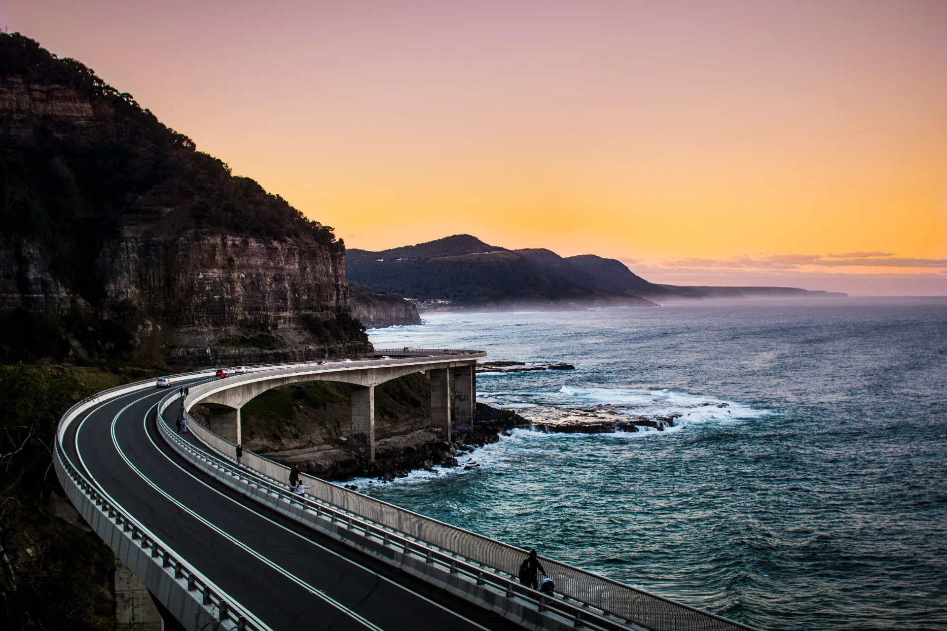 The Sea Cliff Bridge curving around the coastline on the Grand Pacific Drive, New South Wales
