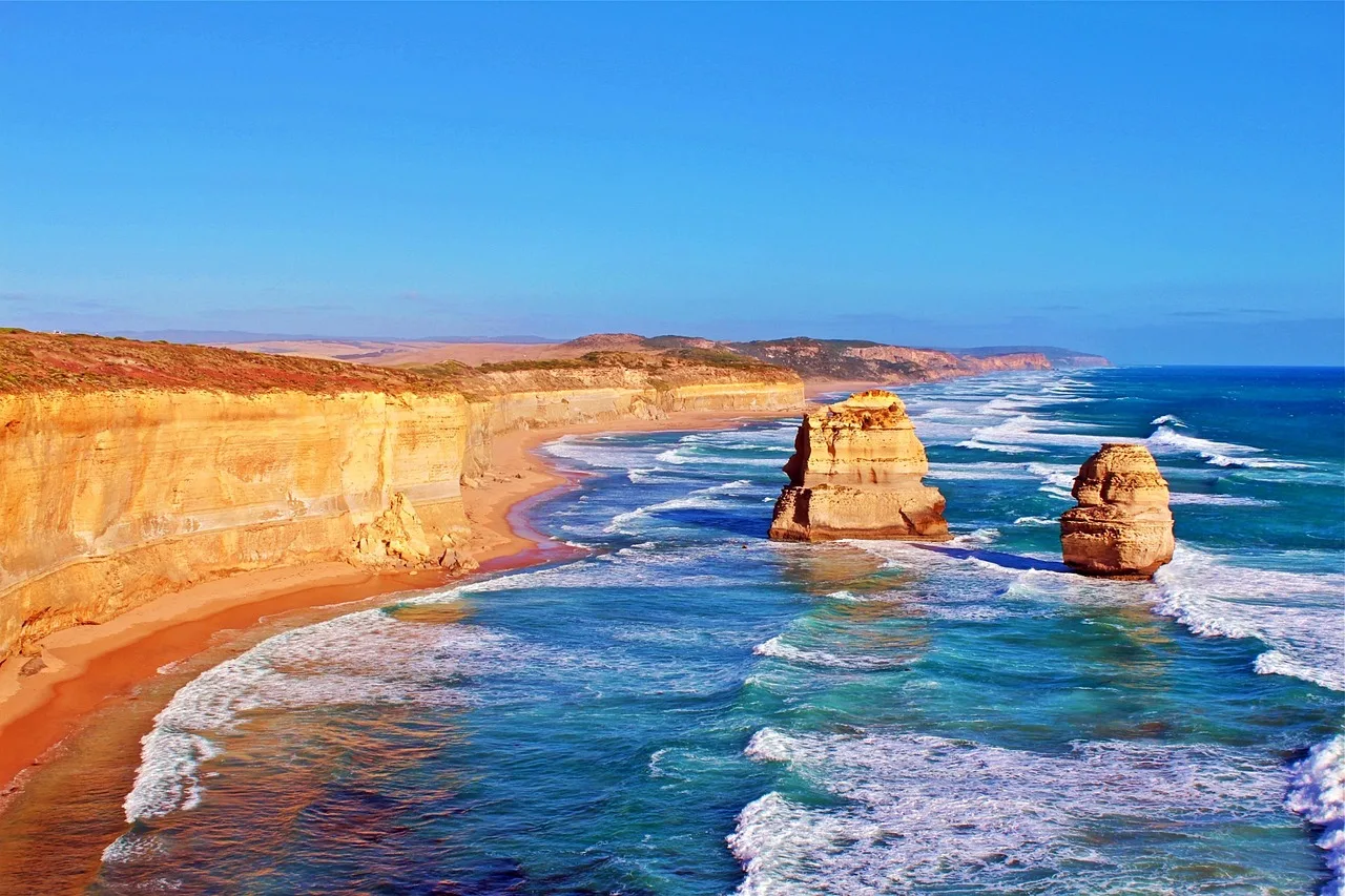 The Twelve Apostles rising from the sea off the Victorian coast